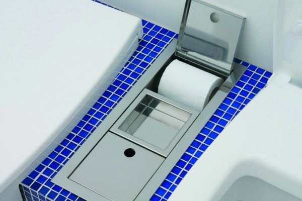 UNAPF/R · Multieinbaubox UNA, mit integrierter Bürstengarnitur, Papierhalter und Seifenschale, EDELSTAHL poliert UNAPF/R · Multieinbaubox UNA, mit integrierter Bürstengarnitur, Papierhalter und Seifenschale, EDELSTAHL poliert