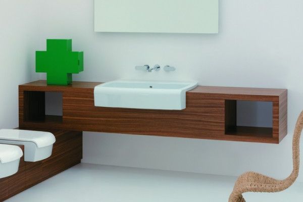 UNA90V2/RM · Möbelmodul UNA zu Halbeinbauwaschtisch UNA90L, zwei offene Ablagen, 2000-240/45/40cm UNA90V2/RM · Möbelmodul UNA zu Halbeinbauwaschtisch UNA90L, zwei offene Ablagen, 2000-240/45/40cm