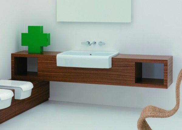 UNA90V2/RM · Möbelmodul UNA zu Halbeinbauwaschtisch UNA90L, zwei offene Ablagen, 2000-240/45/40cm UNA90V2/RM · Möbelmodul UNA zu Halbeinbauwaschtisch UNA90L, zwei offene Ablagen, 2000-240/45/40cm